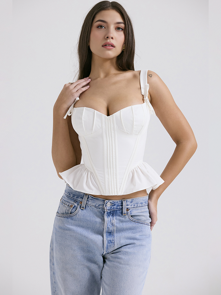 Blusa Estilo Corset com Babados e Zíper