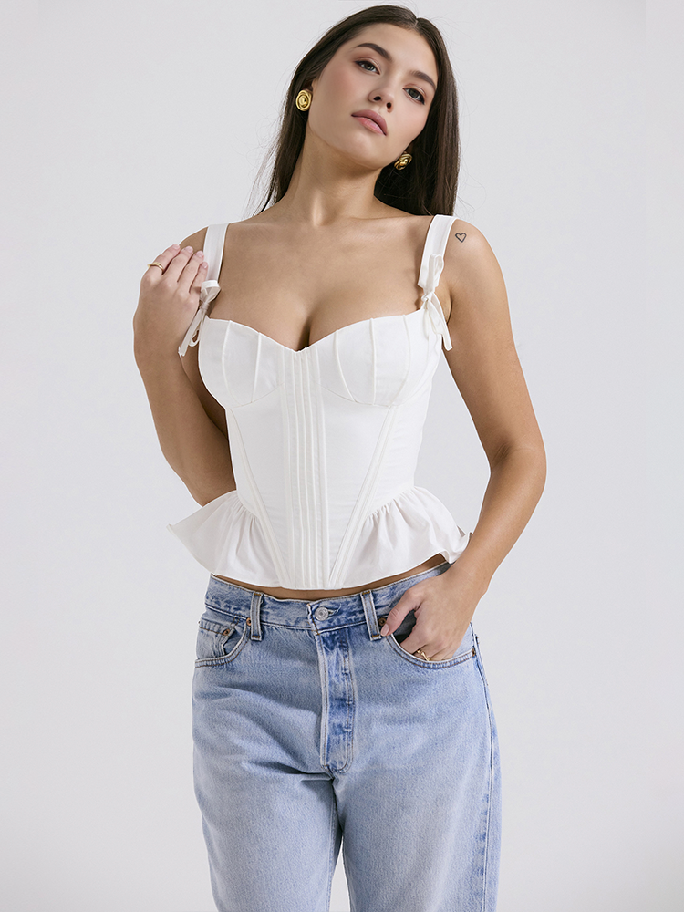 Blusa Estilo Corset com Babados e Zíper