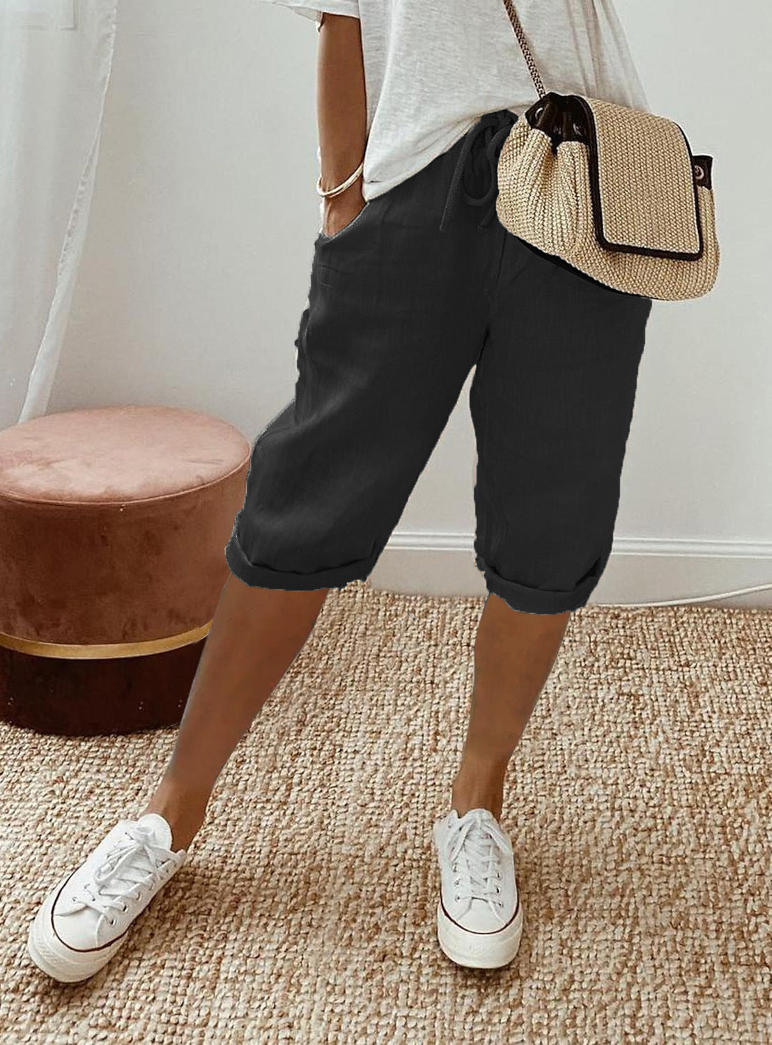 Bermuda Feminina Solta Vintage de Linho Ferrazi
