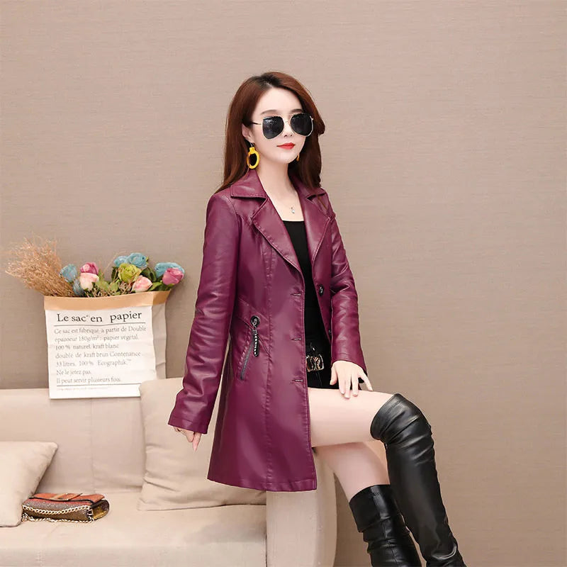 Jaqueta Feminina Longa com Estilo Slim e Design Punk
