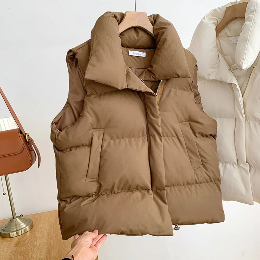 Colete Feminino Elegante com Gola Alta Acolchoado