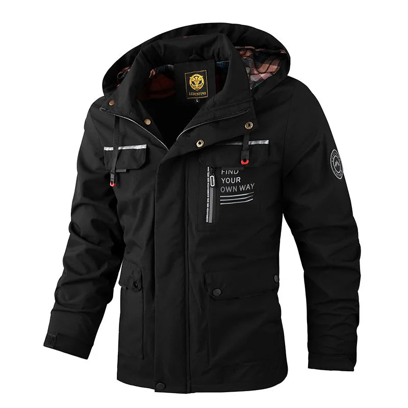 Casaco Masculino Casual Impermeável Com Capuz e Forro
