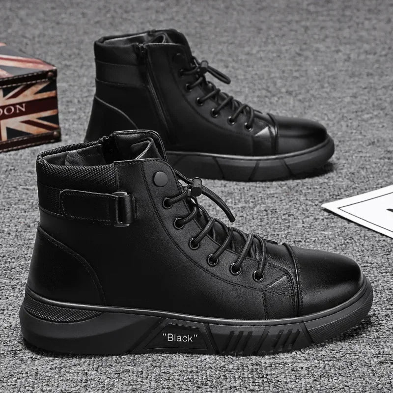 Bota Masculina de Cano Alto Estilo Motoqueiro Impermeável com Design Casual – (Promoção de Inverno 2025)