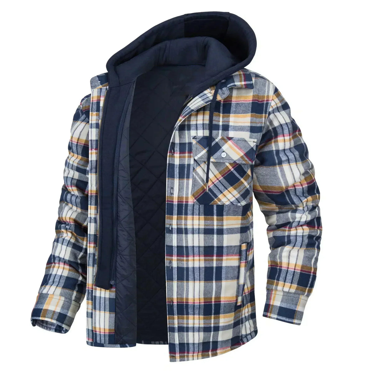 Casaco Masculino Quadriculado Para Inverno com Capuz Forro de Algodão