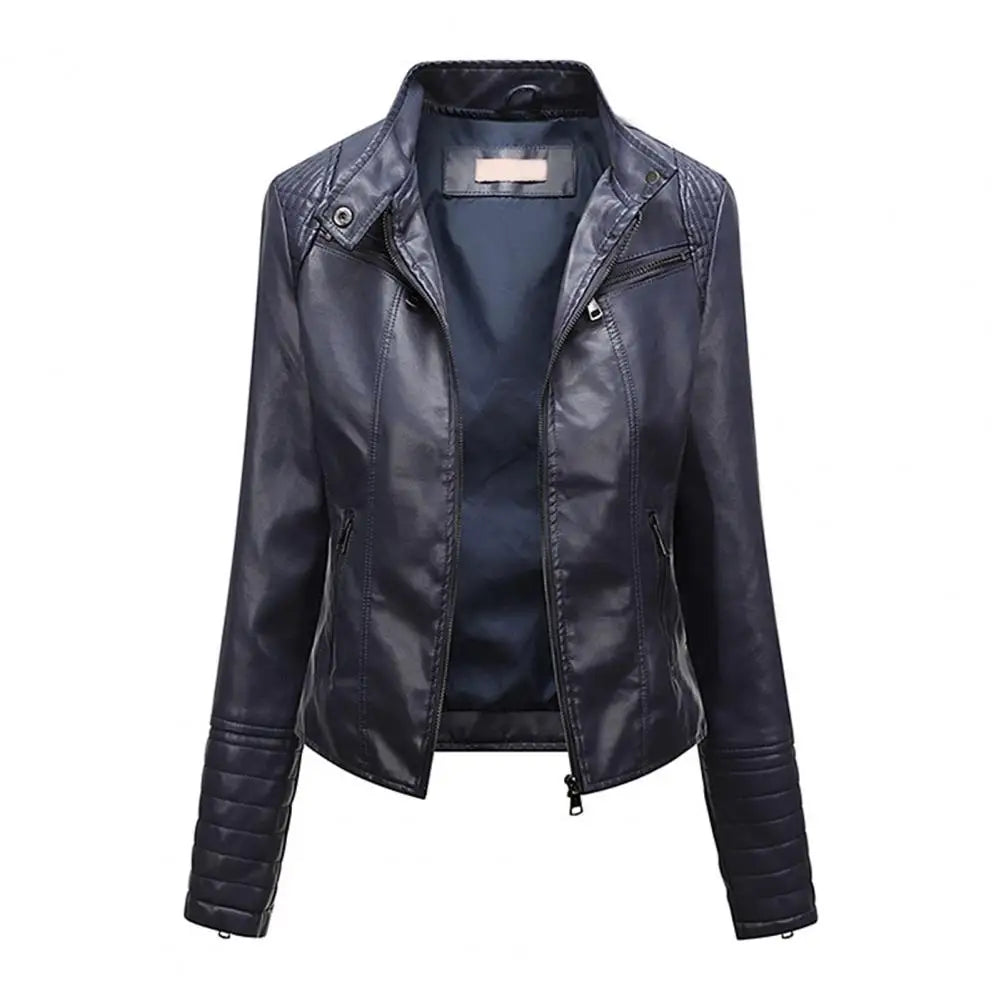 Jaqueta Feminina Slim com Gola Alta Estilo Biker