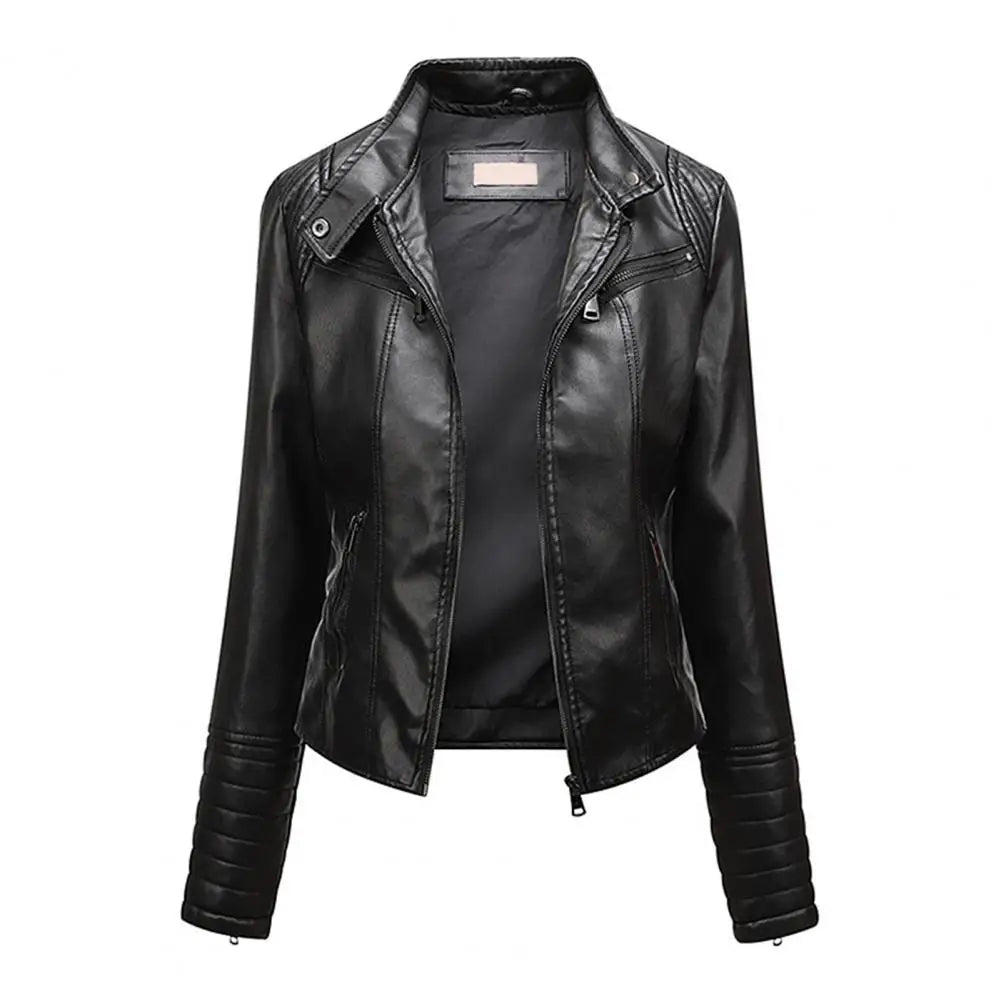 Jaqueta Feminina Slim com Gola Alta Estilo Biker