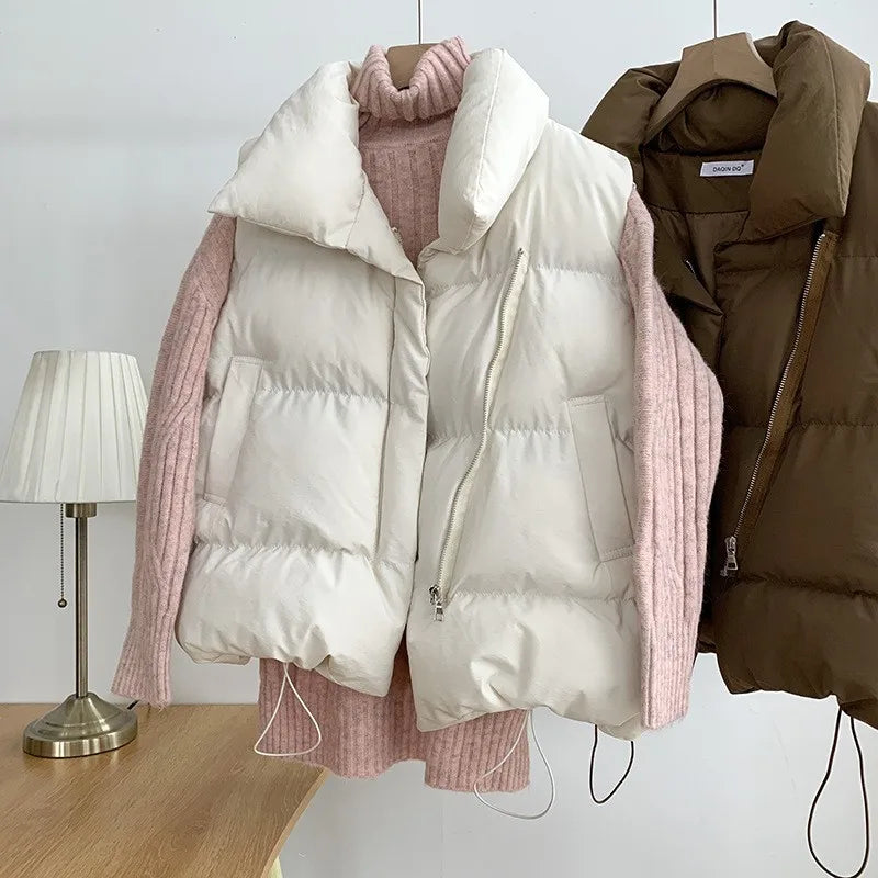 Colete Feminino Elegante com Gola Alta Acolchoado