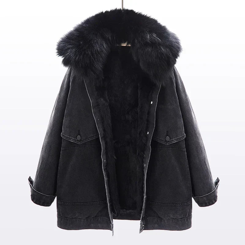 Jaqueta Jeans Feminina com Forro Para Inverno