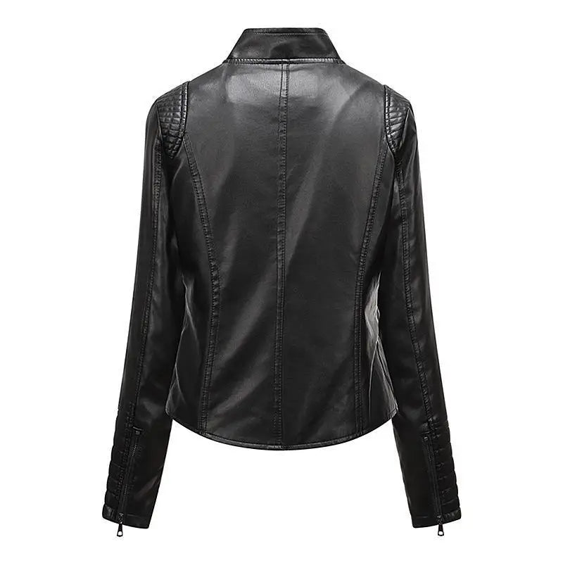 Jaqueta Feminina Slim Black Luxe com Gola Alta Estilo Motociclista