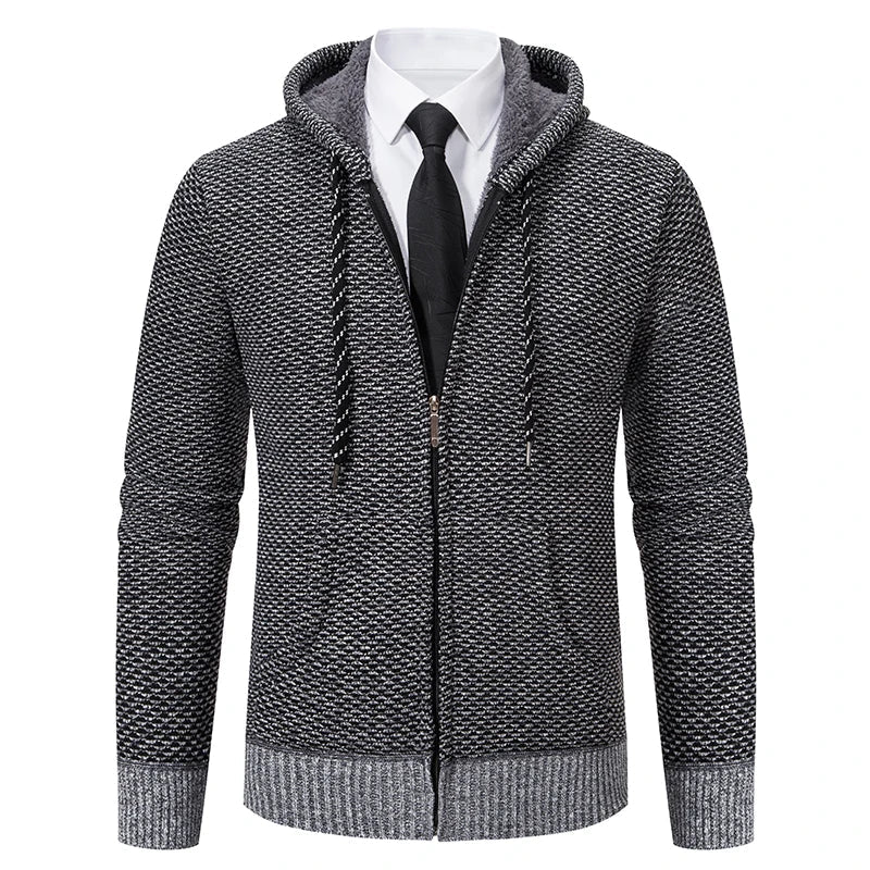 Jaqueta Masculina Cardigan com Gola Dobrável Forro Fleece Estilo Vintage