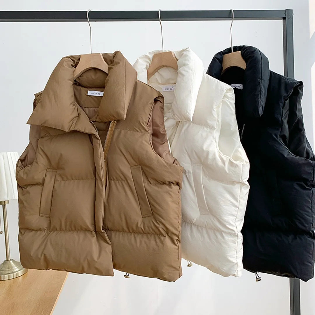 Colete Feminino Elegante com Gola Alta Acolchoado