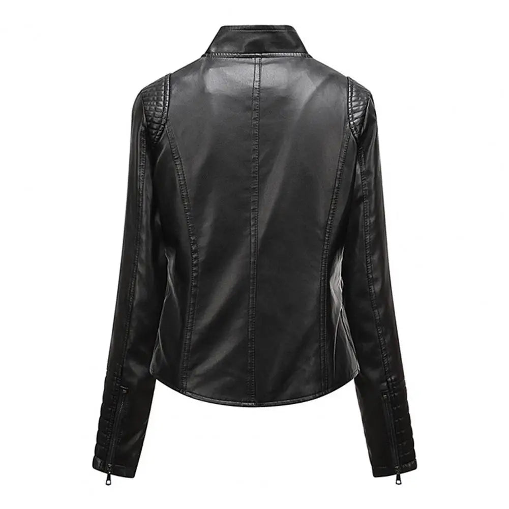 Jaqueta Feminina Slim com Gola Alta Estilo Biker