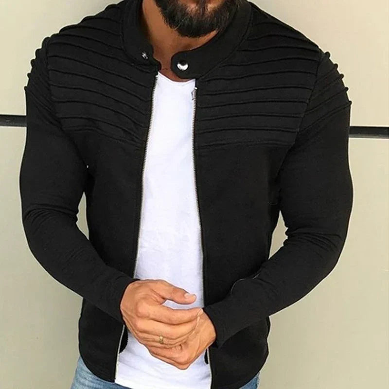 Jaqueta Masculina Slim com Listras, Zíper Frontal Estilo Esportivo