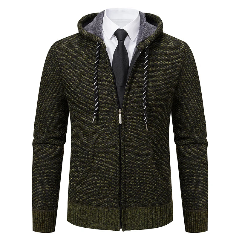 Jaqueta Masculina Cardigan com Gola Dobrável Forro Fleece Estilo Vintage