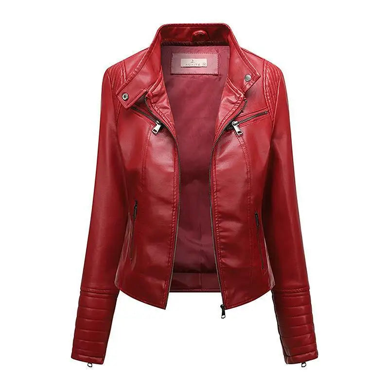 Jaqueta Feminina Slim Black Luxe com Gola Alta Estilo Motociclista