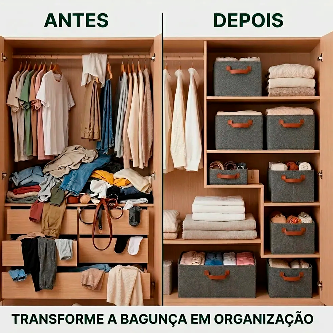 Kit 6 Caixas Organizadoras Grandes e Dobráveis com Tampa Transparente