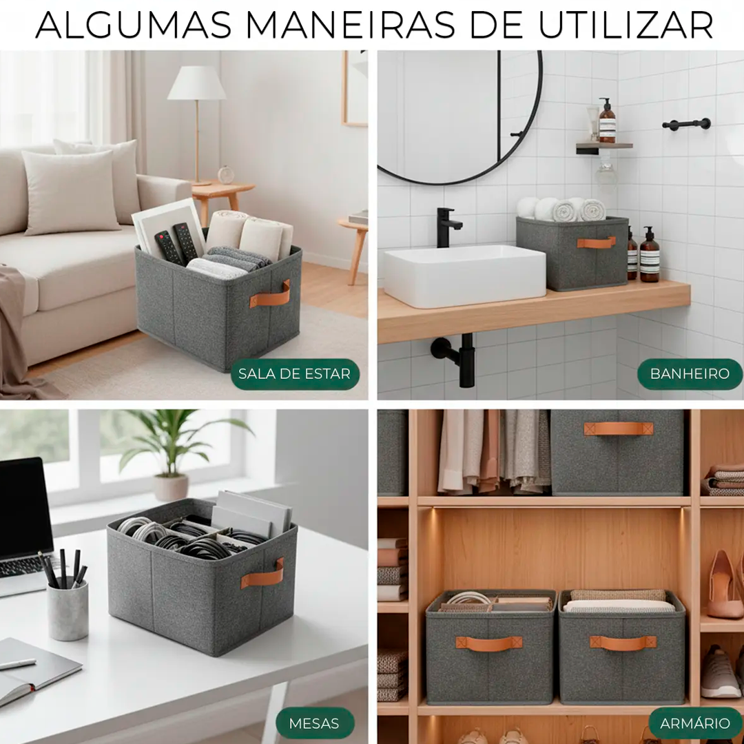 Kit 6 Caixas Organizadoras Grandes e Dobráveis com Tampa Transparente