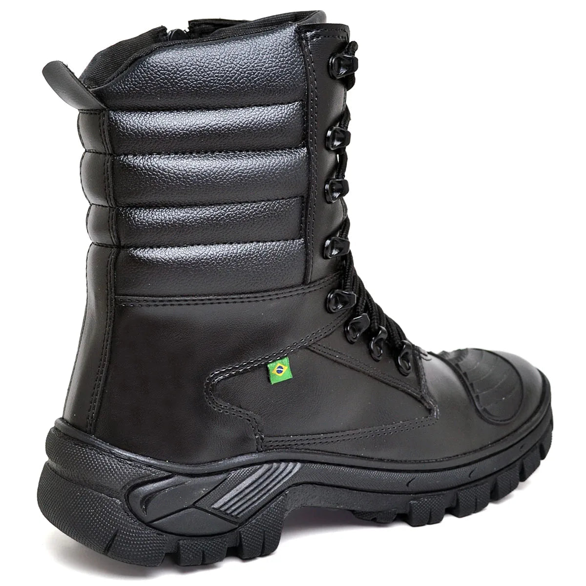 Bota Masculina Militar Monocromática com Zíper e Cadarço
