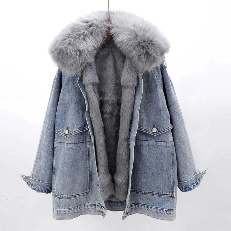 Jaqueta Jeans Feminina com Forro Para Inverno