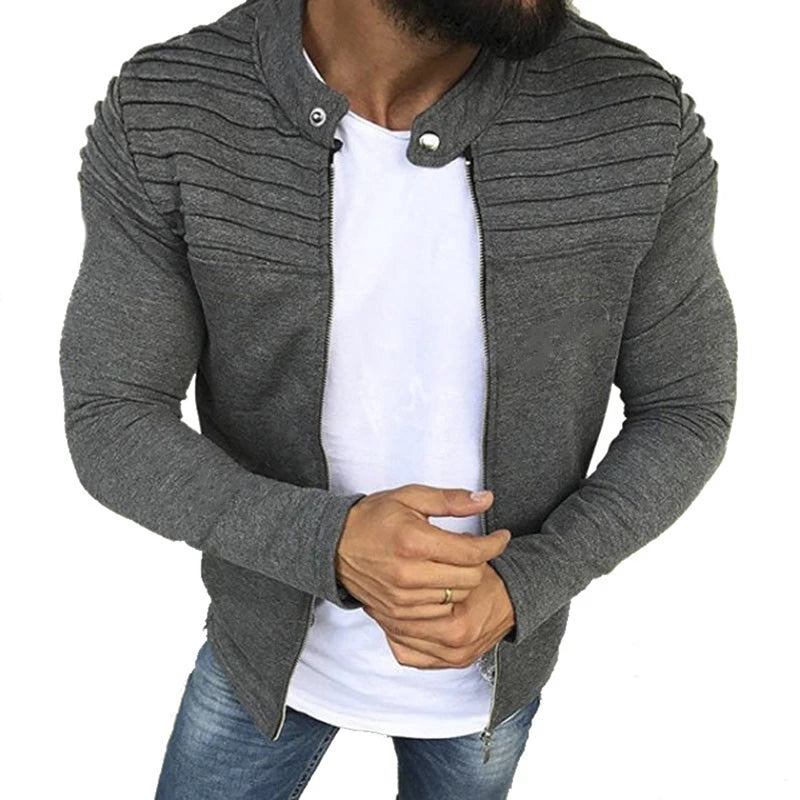 Jaqueta Masculina Slim com Listras, Zíper Frontal Estilo Esportivo