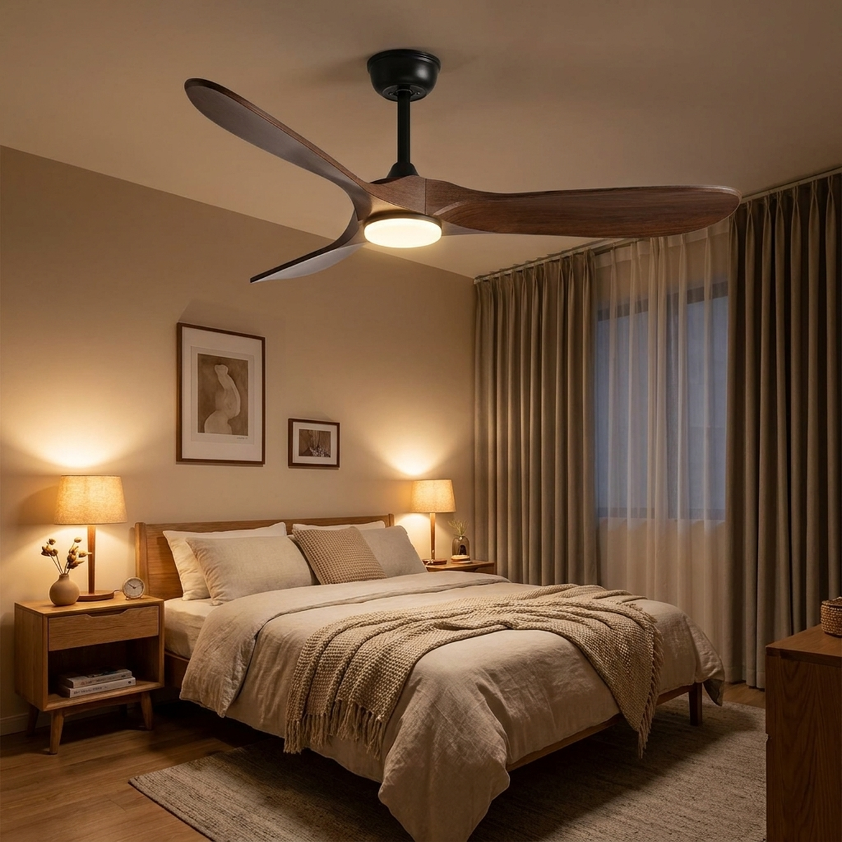 Ventilador de Teto SmartWood 150W com Controle Remoto e LED 3 Tons