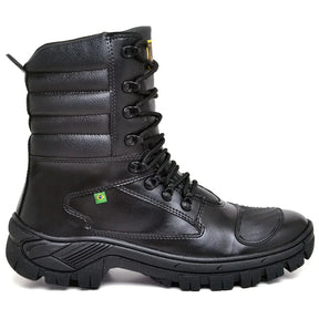 Bota Masculina Militar Monocromática com Zíper e Cadarço