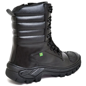 Bota Masculina Militar Monocromática com Zíper e Cadarço