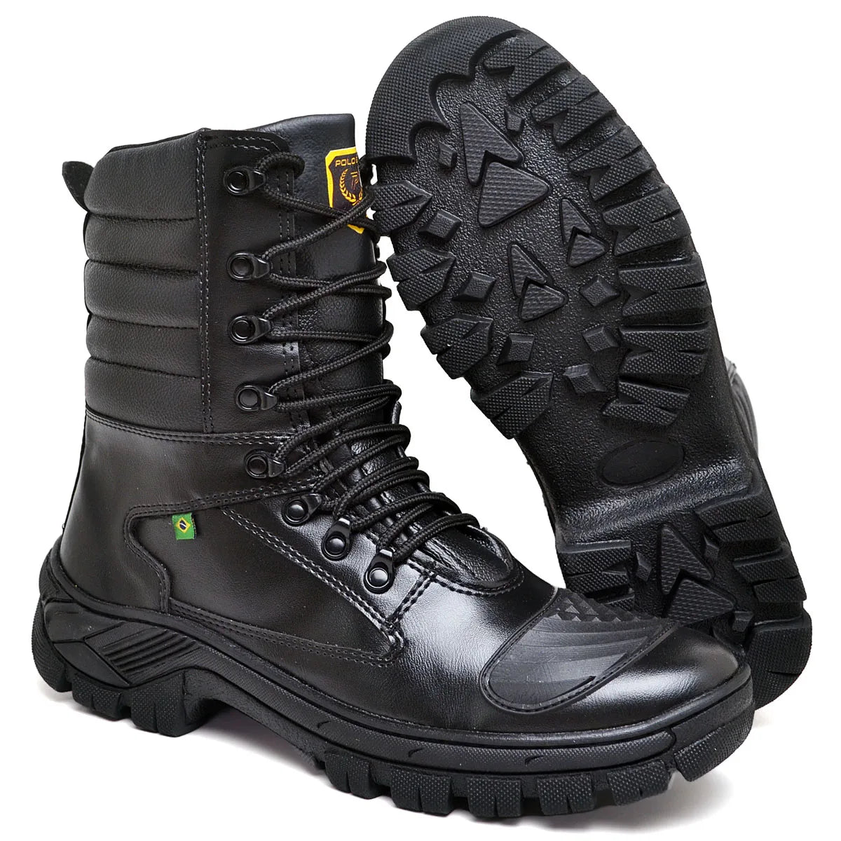 Bota Masculina Militar Monocromática com Zíper e Cadarço
