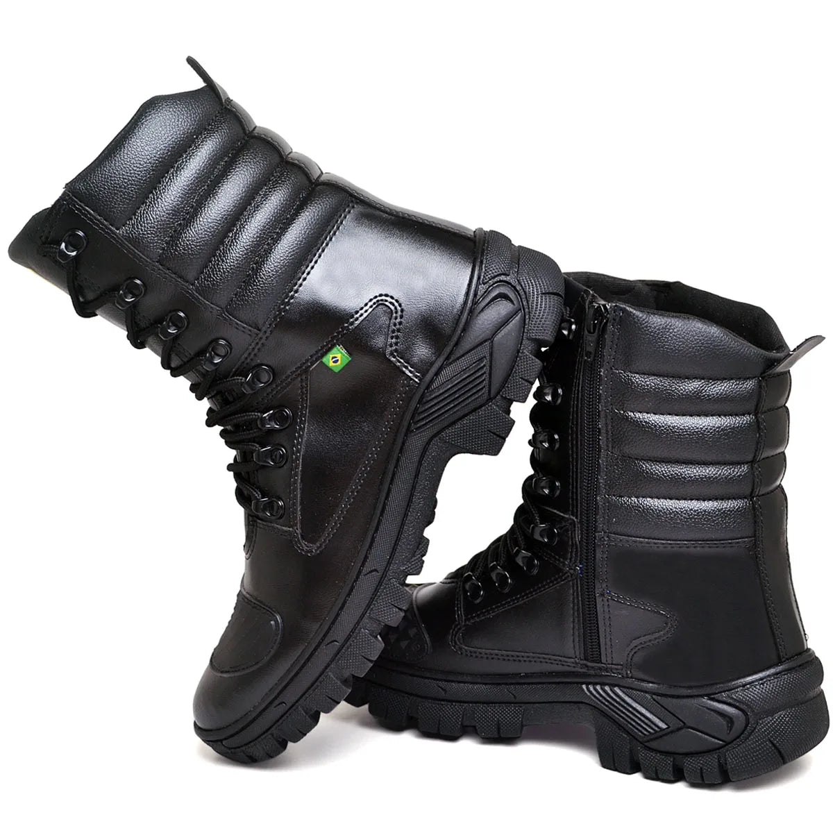 Bota Masculina Militar Monocromática com Zíper e Cadarço