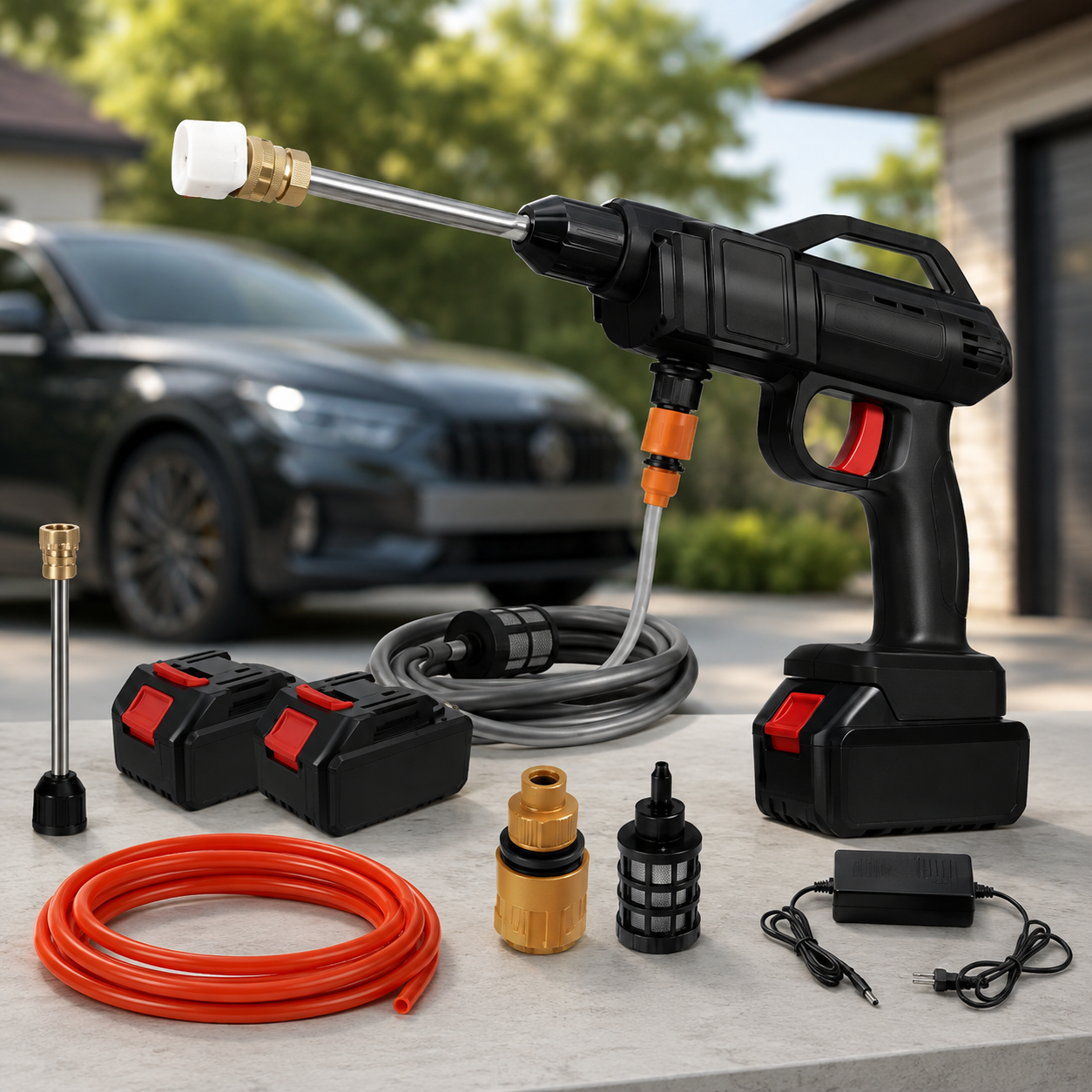 Lavadora Jato de Alta Pressão Sem Fio 1500W Bateria 18V + Mangueira 5m (BRINDE)