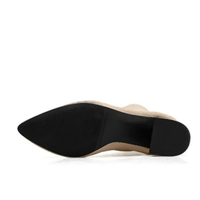 Bota Feminina de Cano Curto com Bico Fino Tecido Elástico Salto Baixo – (Promoção de Inverno 2025)