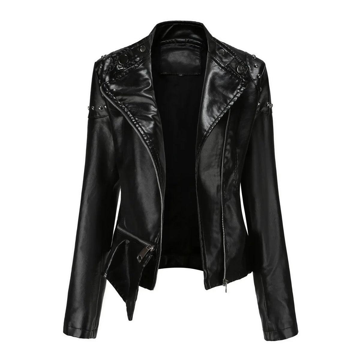 Jaqueta Feminina Estilo Motociclista com Gola Alta