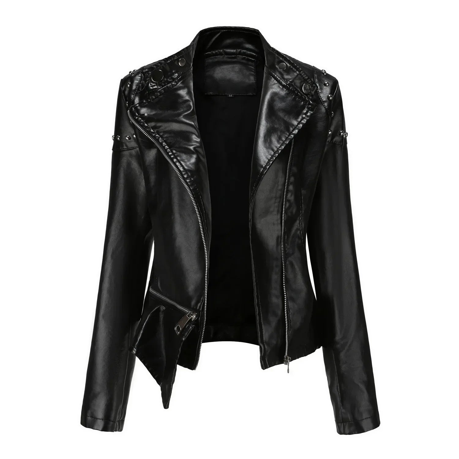 Jaqueta Feminina Estilo Motociclista com Gola Alta