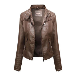 Jaqueta Feminina Slim Black Luxe com Gola Alta Estilo Motociclista