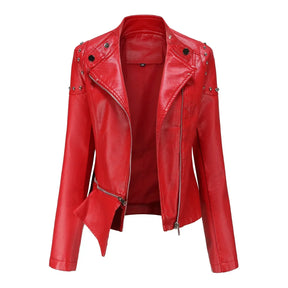 Jaqueta Feminina Estilo Motociclista com Gola Alta