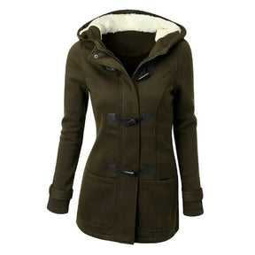 Casaco Feminino Básico com Capuz e Zíper - Sobretudo Casual para Outono/Inverno
