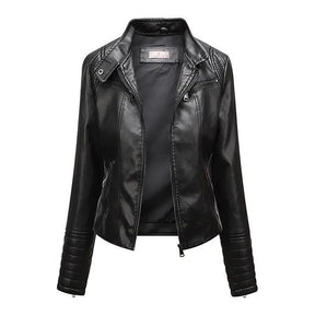 Jaqueta Feminina Slim Black Luxe com Gola Alta Estilo Motociclista