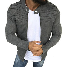 Jaqueta Masculina Slim com Listras, Zíper Frontal Estilo Esportivo