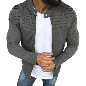 Jaqueta Masculina Slim com Listras, Zíper Frontal Estilo Esportivo