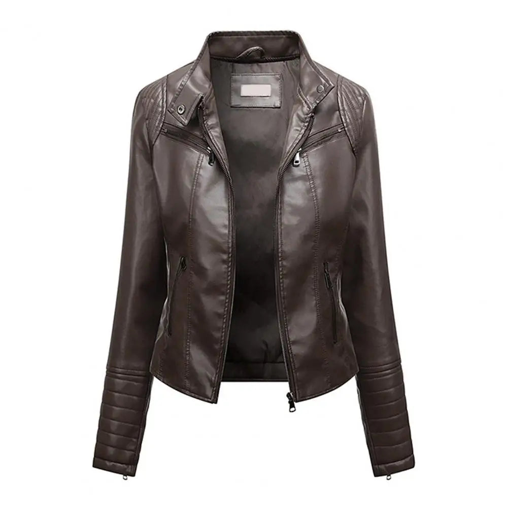 Jaqueta Feminina Slim com Gola Alta Estilo Biker