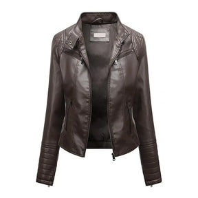 Jaqueta Feminina Slim com Gola Alta Estilo Biker