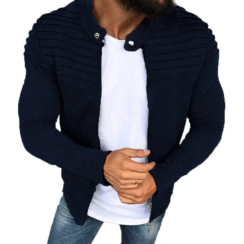 Jaqueta Masculina Slim com Listras, Zíper Frontal Estilo Esportivo