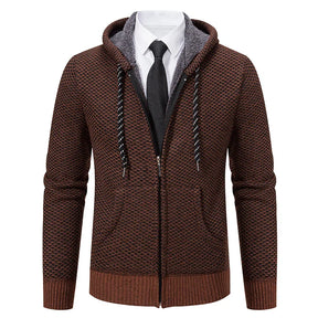 Jaqueta Masculina Cardigan com Gola Dobrável Forro Fleece Estilo Vintage