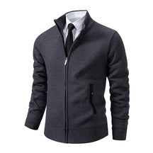 Jaqueta Masculina Cardigan com Gola Dobrável Forro Fleece Estilo Vintage