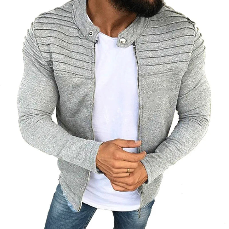 Jaqueta Masculina Slim com Listras, Zíper Frontal Estilo Esportivo