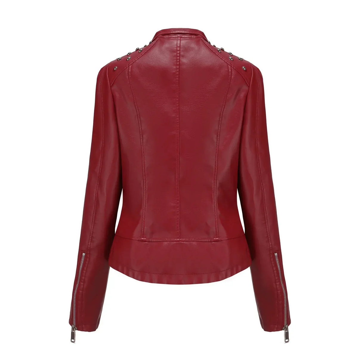 Jaqueta Feminina Slim Estilo Biker com Gola Dobrável e Detalhes Retrô