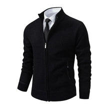 Jaqueta Masculina Cardigan com Gola Dobrável Forro Fleece Estilo Vintage