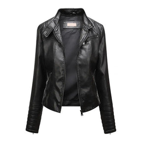 Jaqueta Feminina Slim com Gola Alta Estilo Biker