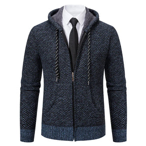 Jaqueta Masculina Cardigan com Gola Dobrável Forro Fleece Estilo Vintage