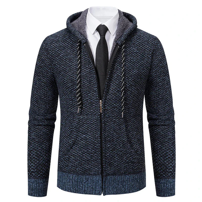 Jaqueta Masculina Cardigan com Gola Dobrável Forro Fleece Estilo Vintage